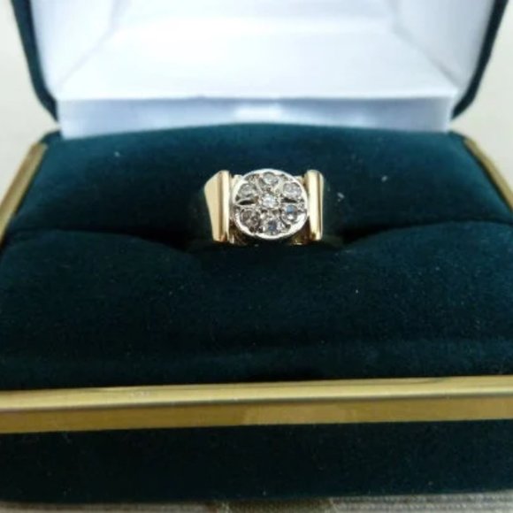 Ring White Gold and 10K Yellow Gold 7 Diamonds 2 points each GR 4 - Picture 1 of 10
